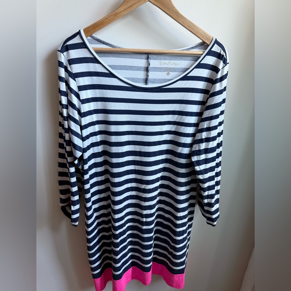 Lilly Pulitzer Navy White stripe Pink accents Size XL GUC